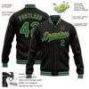 Custom Black Old Gold Pinstripe Kelly Green-Cream Bomber Full-Snap Varsity Letterman Jacket