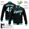 Custom Black Teal Pinstripe White Bomber Full-Snap Varsity Letterman Jacket