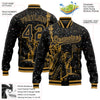 Custom Black Old Gold New York Statue of Liberty 3D Pattern Design Bomber Full-Snap Varsity Letterman Jacket