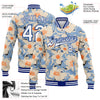 Custom Graffiti Pattern White-Royal Flower Pastoral Style 3D Bomber Full-Snap Varsity Letterman Jacket