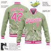 Custom Green Pink-White Flower And Crane 3D Pattern Design Bomber Full-Snap Varsity Letterman Jacket