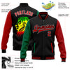 Custom Black Red-Kelly Green Black History Month Lion 3D Pattern Design Bomber Full-Snap Varsity Letterman Jacket