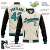 Custom Cream Teal-Black Bomber Full-Snap Varsity Letterman Two Tone Jacket