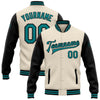 Custom Cream Teal-Black Bomber Full-Snap Varsity Letterman Two Tone Jacket