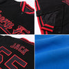 Custom Powder Blue Red-Black Bomber Full-Snap Varsity Letterman Two Tone Jacket