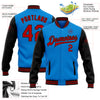 Custom Powder Blue Red-Black Bomber Full-Snap Varsity Letterman Two Tone Jacket