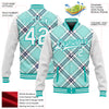 Custom Ice Blue Aqua-Navy Check Board 3D Pattern Design Bomber Full-Snap Varsity Letterman Jacket