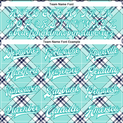 Custom Ice Blue Aqua-Navy Check Board 3D Pattern Design Bomber Full-Snap Varsity Letterman Jacket