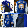 Custom Orange Royal-White Check Board 3D Pattern Design Bomber Full-Snap Varsity Letterman Jacket