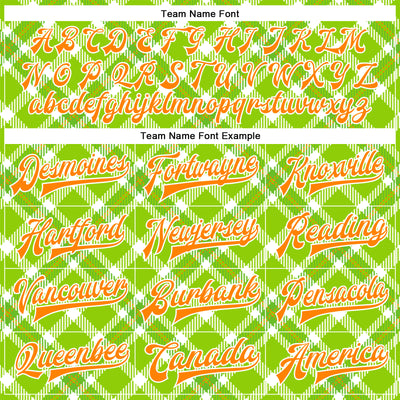 Custom Neon Green Bay Orange-White Check Board 3D Pattern Design Bomber Full-Snap Varsity Letterman Jacket