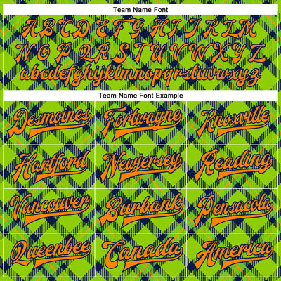 Custom Neon Green Bay Orange-Navy Check Board 3D Pattern Design Bomber Full-Snap Varsity Letterman Jacket