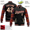 Custom Black Cream Crimson-City Cream Classic Western Plaid 3D Pattern Design Bomber Full-Snap Varsity Letterman Jacket