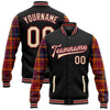 Custom Black Cream Crimson-City Cream Classic Western Plaid 3D Pattern Design Bomber Full-Snap Varsity Letterman Jacket