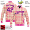 Custom Medium Pink Purple-Pink Classic Western Plaid 3D Pattern Design Bomber Full-Snap Varsity Letterman Jacket