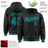 Custom Black Teal Bomber Full-Snap Varsity Letterman Hoodie Jacket