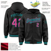 Custom Black Pink-Teal Bomber Full-Snap Varsity Letterman Hoodie Jacket