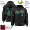 Custom Black Teal-Yellow Bomber Full-Snap Varsity Letterman Hoodie Jacket