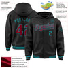 Custom Black Crimson-Teal Bomber Full-Snap Varsity Letterman Hoodie Jacket