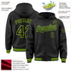 Custom Black Neon Green Bomber Full-Snap Varsity Letterman Hoodie Jacket