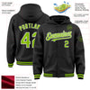 Custom Black Neon Green-White Bomber Full-Snap Varsity Letterman Hoodie Jacket