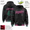 Custom Black Kelly Green-Pink Bomber Full-Snap Varsity Letterman Hoodie Jacket