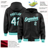 Custom Black White-Aqua Bomber Full-Snap Varsity Letterman Hoodie Jacket