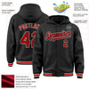 Custom Black Red-White Bomber Full-Snap Varsity Letterman Hoodie Jacket