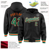 Custom Black Kelly Green-Orange Bomber Full-Snap Varsity Letterman Hoodie Jacket