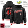 Custom Black Red-White Bomber Full-Snap Varsity Letterman Hoodie Jacket