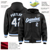 Custom Black White-Light Blue Bomber Full-Snap Varsity Letterman Hoodie Jacket