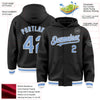 Custom Black Light Blue-White Bomber Full-Snap Varsity Letterman Hoodie Jacket