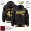 Custom Black Gold-White Bomber Full-Snap Varsity Letterman Hoodie Jacket