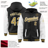 Custom Black Old Gold-White Bomber Full-Snap Varsity Letterman Two Tone Hoodie Jacket