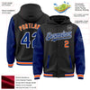 Custom Black Royal-Orange Bomber Full-Snap Varsity Letterman Two Tone Hoodie Jacket