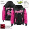 Custom Black Pink-White Bomber Full-Snap Varsity Letterman Two Tone Hoodie Jacket