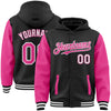 Custom Black Pink-White Bomber Full-Snap Varsity Letterman Two Tone Hoodie Jacket