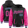 Custom Black Pink-Light Blue Bomber Full-Snap Varsity Letterman Two Tone Hoodie Jacket