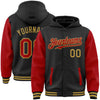 Custom Black Red-Old Gold Bomber Full-Snap Varsity Letterman Two Tone Hoodie Jacket