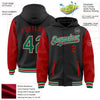 Custom Black Kelly Green-Red Bomber Full-Snap Varsity Letterman Two Tone Hoodie Jacket