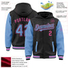 Custom Black Light Blue-Pink Bomber Full-Snap Varsity Letterman Two Tone Hoodie Jacket