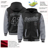 Custom Black Gray Bomber Full-Snap Varsity Letterman Two Tone Hoodie Jacket