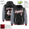 Custom Black Gray-Red Bomber Full-Snap Varsity Letterman Two Tone Hoodie Jacket