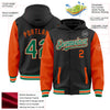 Custom Black Kelly Green-Orange Bomber Full-Snap Varsity Letterman Two Tone Hoodie Jacket