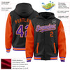 Custom Black Purple-Orange Bomber Full-Snap Varsity Letterman Two Tone Hoodie Jacket