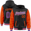 Custom Black Purple-Orange Bomber Full-Snap Varsity Letterman Two Tone Hoodie Jacket