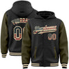 Custom Black Vintage USA Flag Olive-Cream Bomber Full-Snap Varsity Letterman Two Tone Hoodie Jacket