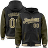 Custom Black Camo Olive-Cream Bomber Full-Snap Varsity Letterman Two Tone Hoodie Jacket