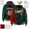 Custom Black Vintage Mexican Flag Kelly Green Red-Cream Bomber Full-Snap Varsity Letterman Two Tone Hoodie Jacket