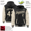 Custom Black Cream Bomber Full-Snap Varsity Letterman Two Tone Hoodie Jacket