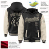 Custom Black Cream Bomber Full-Snap Varsity Letterman Two Tone Hoodie Jacket